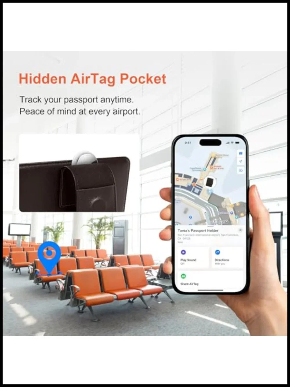 Full-Grain Leather Passport Holder with Hidden AirTag Slot RFID Blocking Travel